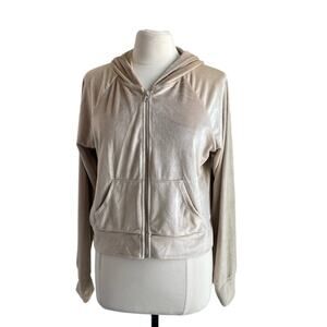 CRAVE FAME Velour Hoodie Womens Sz XL Tan Full Zip 90s Y2K